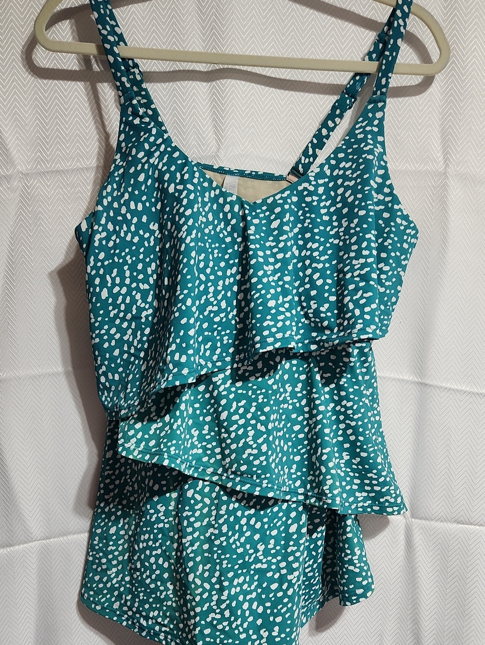 Sz 16 Cacique Teal Polka Dot Swim Top
